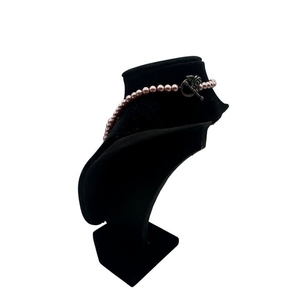 Pink Faux Pearl Necklace with Silver Rose Toggle Clasp - Picture 4 of 9